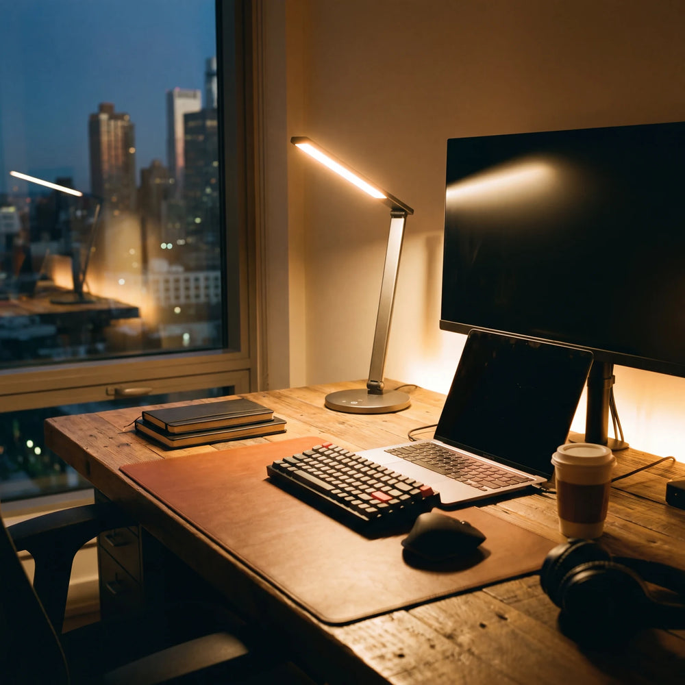 Desk Lamp for Men — LED with Wireless Charging in use