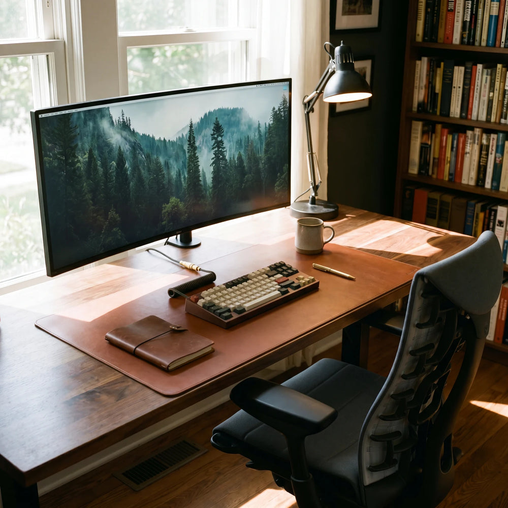 Leather Desk Mat for Men — Premium Workspace Upgrade in use