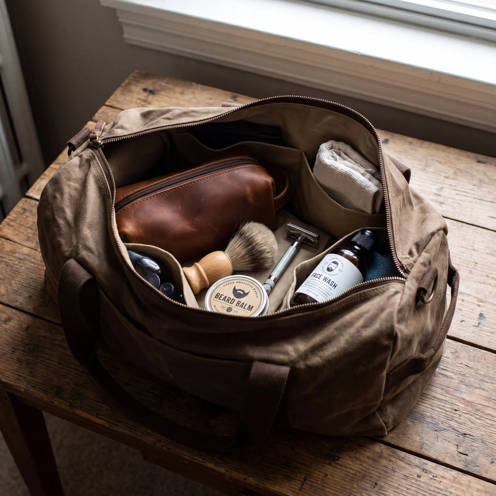 Gym Bag for Men — Waxed Canvas Duffle in use