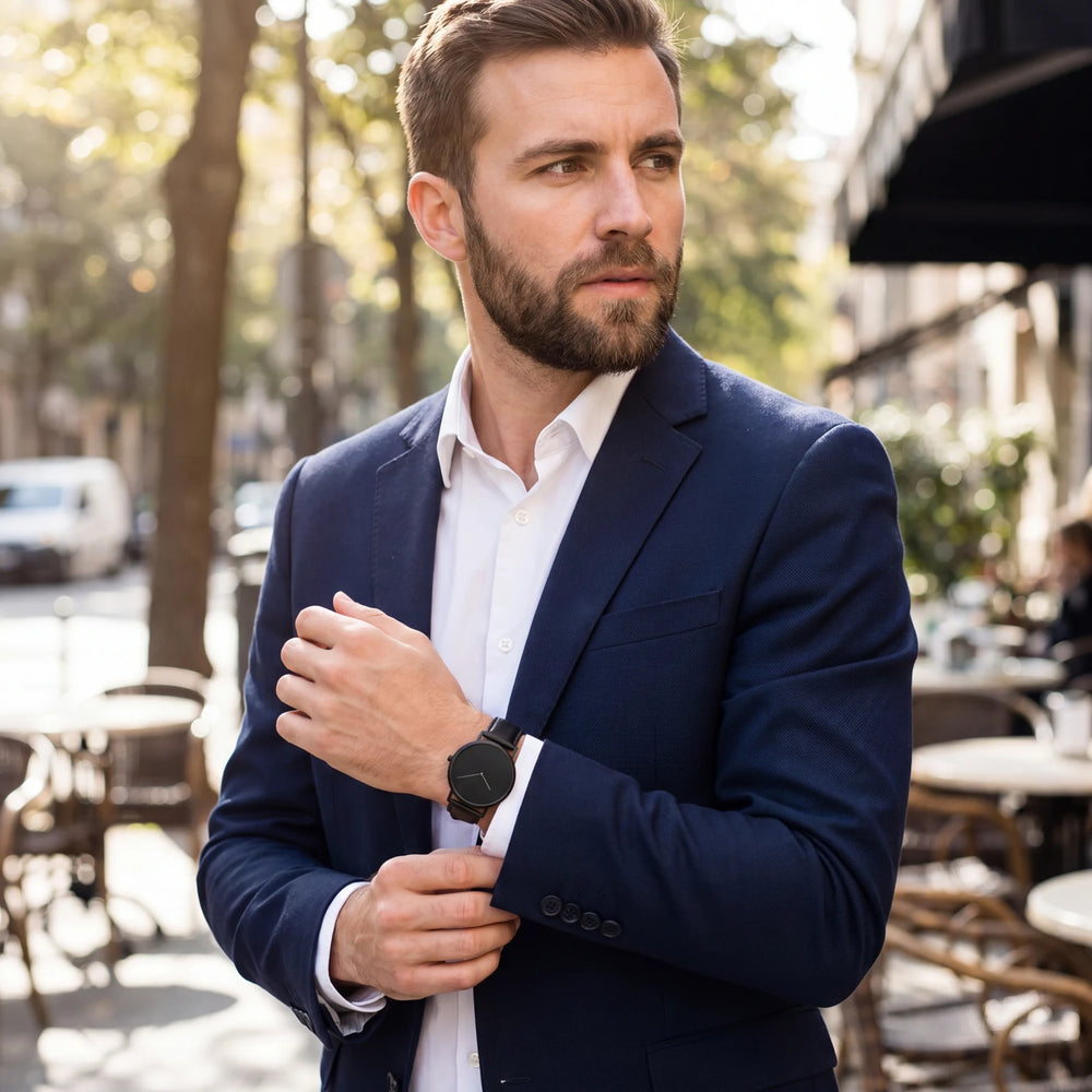 Minimalist Watch for Men — Clean Leather Strap in use