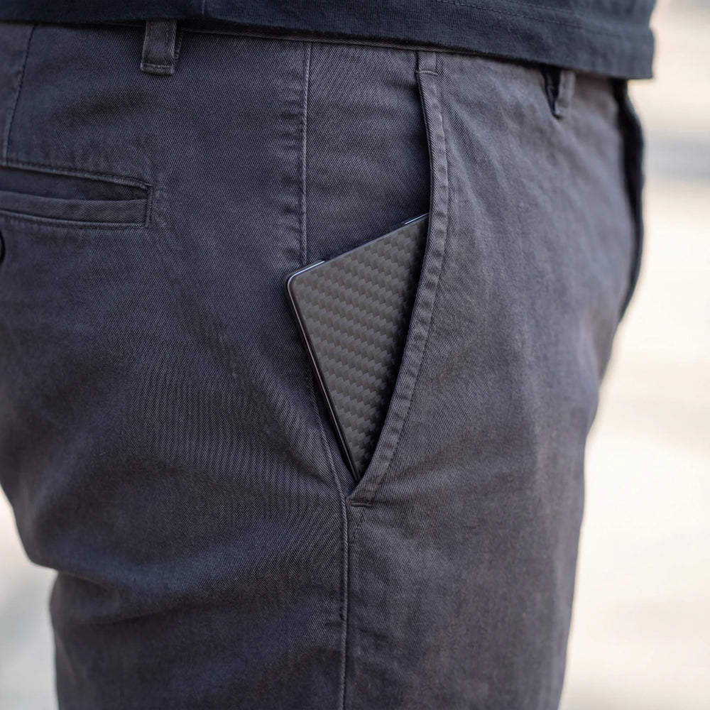 Slim Wallet for Men — RFID Carbon Fiber in use