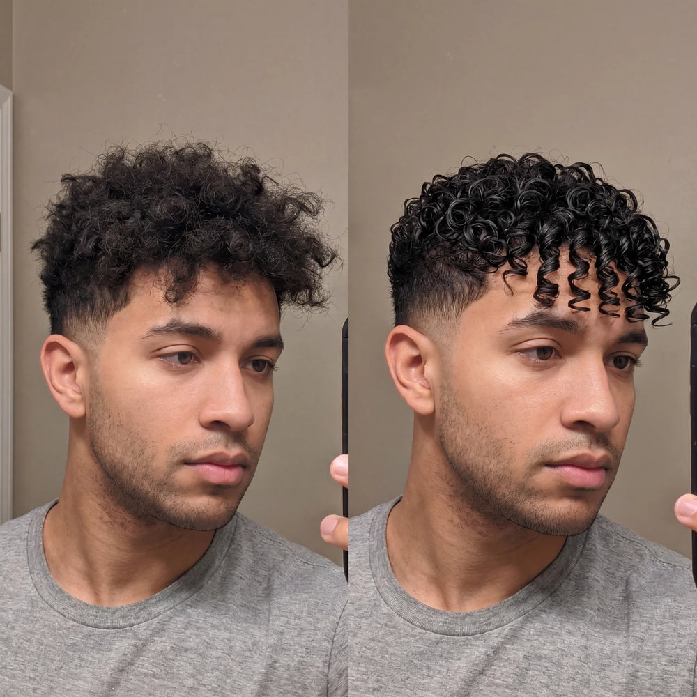 STEAMFIX | Handheld Hair Steamer for Men — Curly and Coily Hair in use
