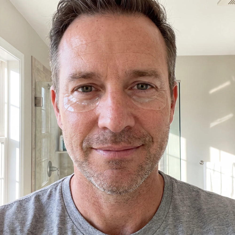 Under Eye Patches for Men — De-Puff Tired Eyes in use
